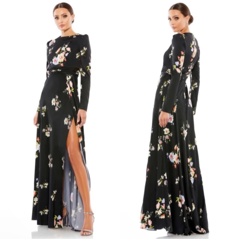 Mac Duggal High Neck Long Sleeve Wrap Style Gown Maxi Dress in Size 8